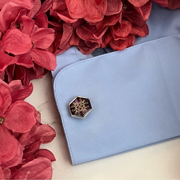 Stunning French Inspired Engraved Purple Hexagon Cufflinks - Picture 14 of 16